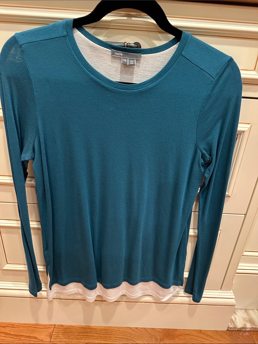 Vince Teal Long-Sleeve Layered Hem Top